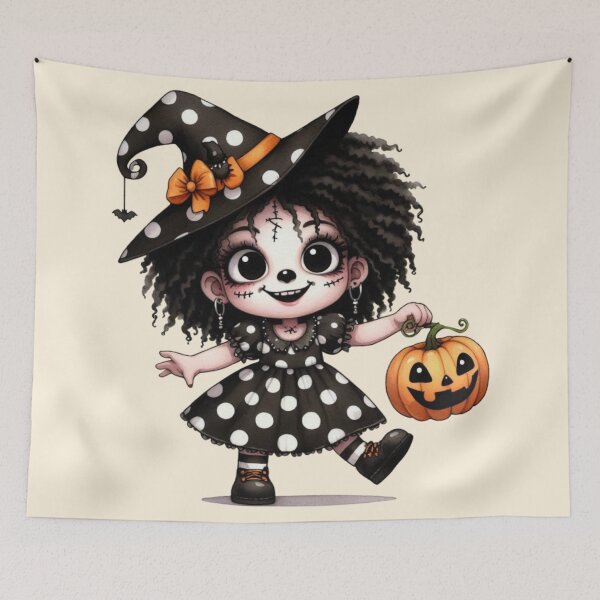 Artikelvorschau, Gruselige süße Afro-Mädchen-Halloween-Zeichnung entworfen und verkauft von Lulunza.