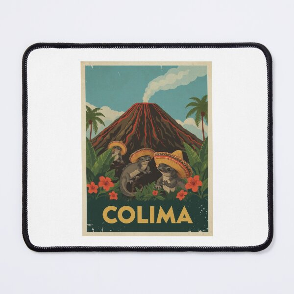 Item preview, Vintage Cartoon Illustration: Colima Volcano Axolotl Travel Poster designed and sold by RetroPop23.