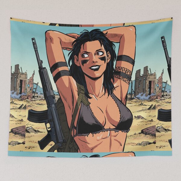 Item preview,  Post Apocalyptic warrior woman resting after battle designed and sold by Vintage Designs +.