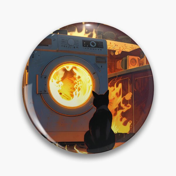 Item preview, Black cat looking at a burning washing machine designed and sold by Ledsor.