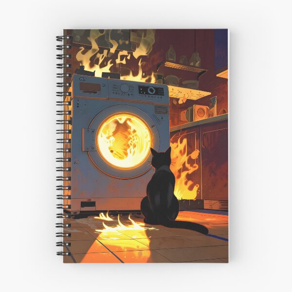 Item preview, Black cat looking at a burning washing machine designed and sold by Ledsor.