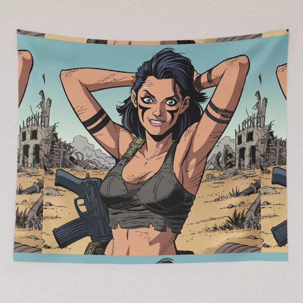 Item preview, Post Apocalyptic warrior woman resting after battle designed and sold by Vintage Designs +.