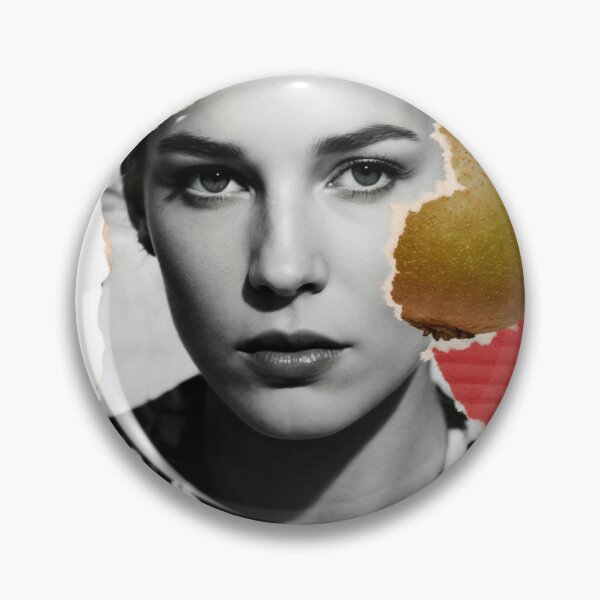 Item preview, Black and White Portrait with Vibrant Fruits and Torn Paper Effect designed and sold by Creative88Art.