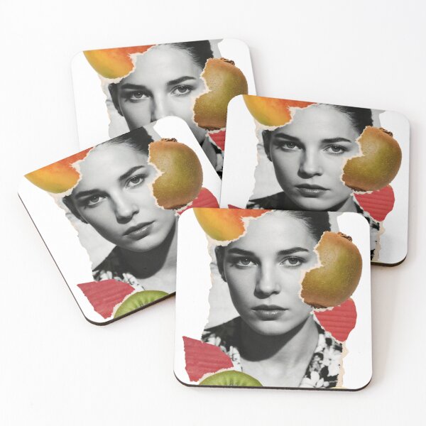 Item preview, Black and White Portrait with Vibrant Fruits and Torn Paper Effect designed and sold by Creative88Art.