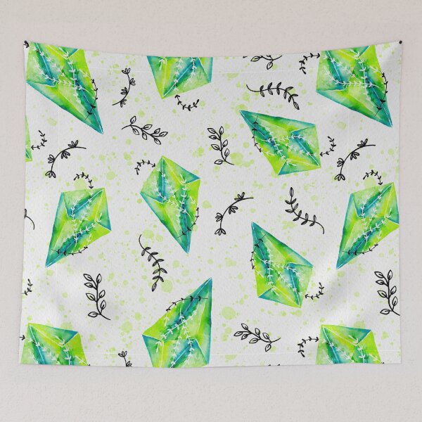 Item preview, Green Precious Healing Crystals With Botanical Watercolor Pattern designed and sold by Farissa Designs.