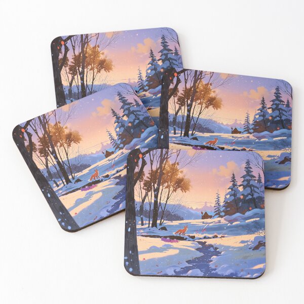 Item preview, Fox in a snowy landscape with a cabin designed and sold by Ledsor.