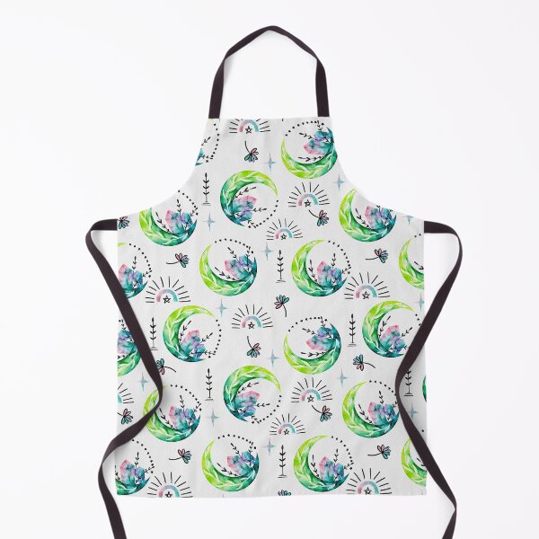 Item preview, Mystical Green Crescent with Crystals and Botanicals Watercolor Pattern designed and sold by Farissa Designs.