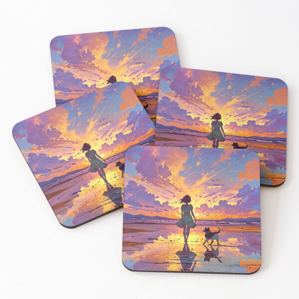 Item preview, Girl and dog walking on a beach at sunset designed and sold by Ledsor.