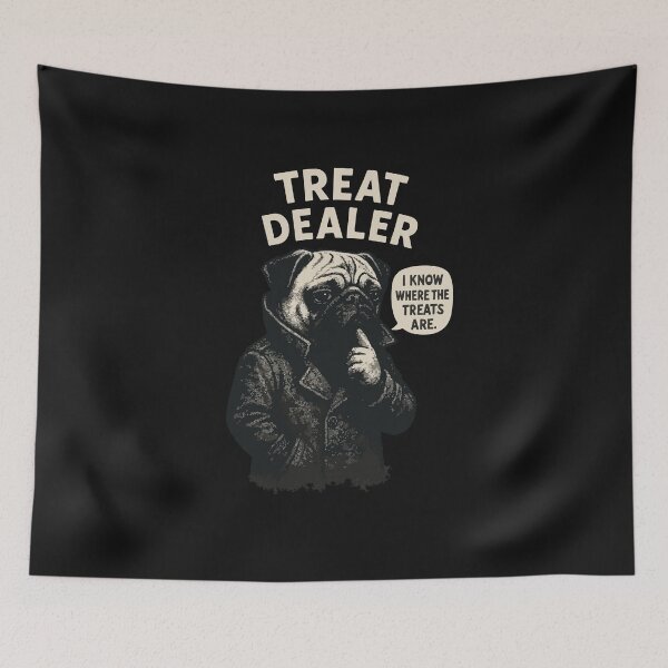 Item preview, Treat Dealer | Pug in Trench Coat designed and sold by SillyPawsStudio.