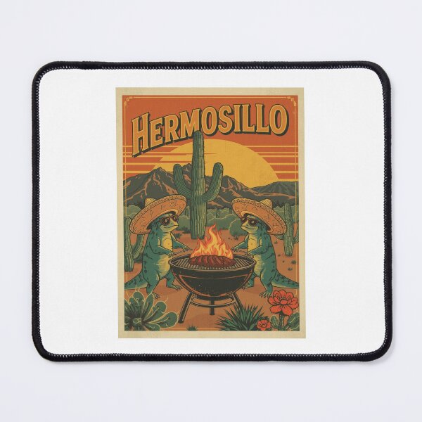 Item preview, Hermosillo Cartoon Axolotls Grilling in Desert Sunset designed and sold by RetroPop23.