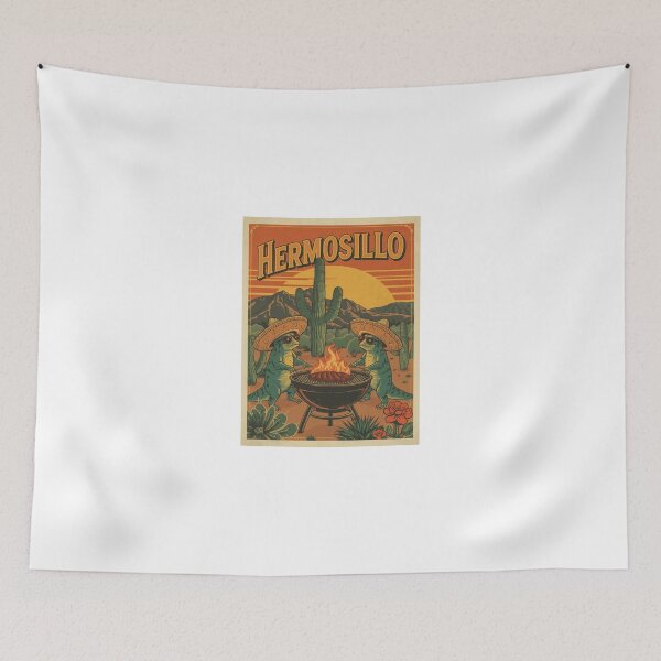 Item preview, Hermosillo Cartoon Axolotls Grilling in Desert Sunset designed and sold by RetroPop23.