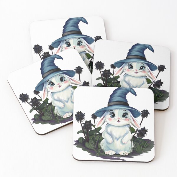 Item preview, Mid-Century Witch Bunny with Bat Flowers Illustration designed and sold by DubiousDoodles.