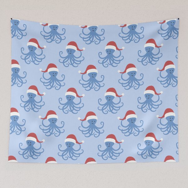 Item preview, Christmas Octopus on blue designed and sold by littlearrow.