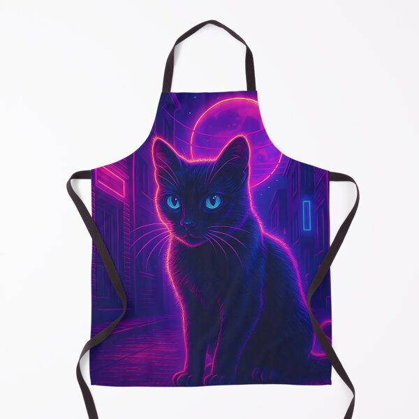 Item preview, Neon Synthwave Black Cat Under Moonlit City Glow designed and sold by JWsNeonHorizons.