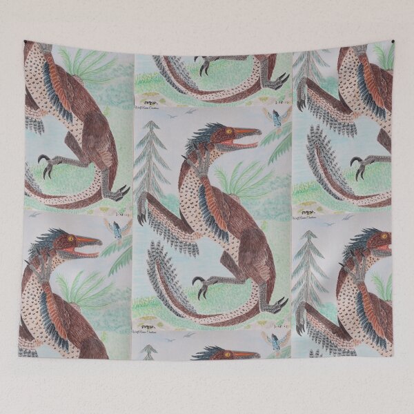 Item preview, Velociraptor hunting a small bird painting designed and sold by WolfRaven Creations.