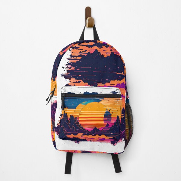 Item preview, Glitched Neon Mountains Under Twin Suns designed and sold by VintageVoidX.