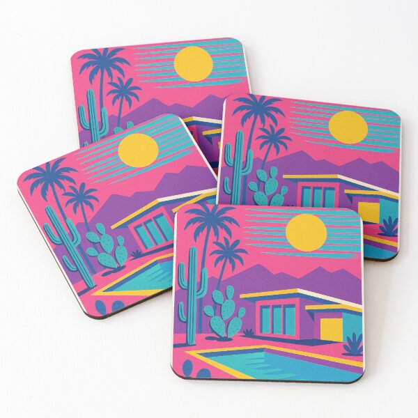 Aperçu de l'œuvre Palm Desert – Affiche pop rétro aux couleurs vibrantes créée et vendue par Pink & California.