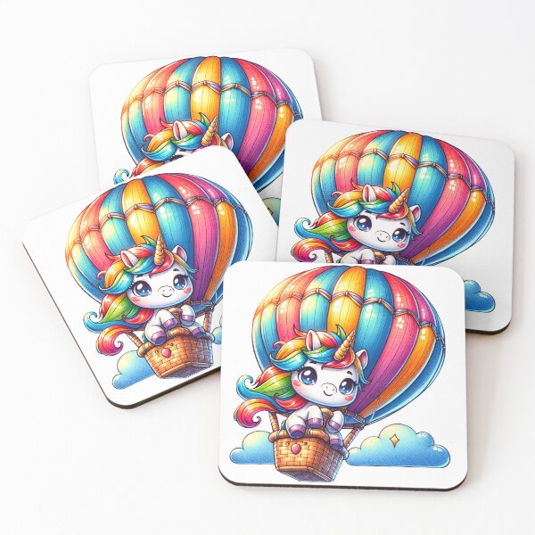 Item preview, Rainbow Unicorn in Hot Air Balloon – Cute Kawaii Adventure Art designed and sold by mybunnyparadise.