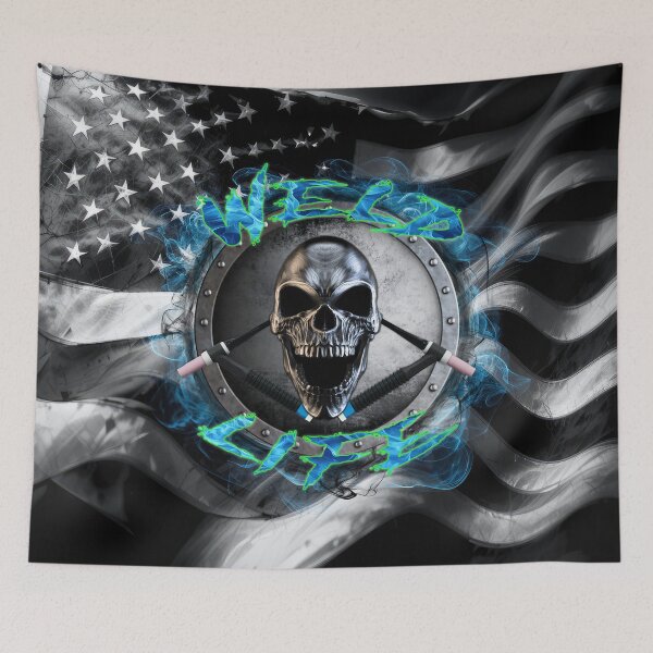 Item preview, Weld Life Skull – Welding Torch Skull with American Flag Design designed and sold by artistwill.