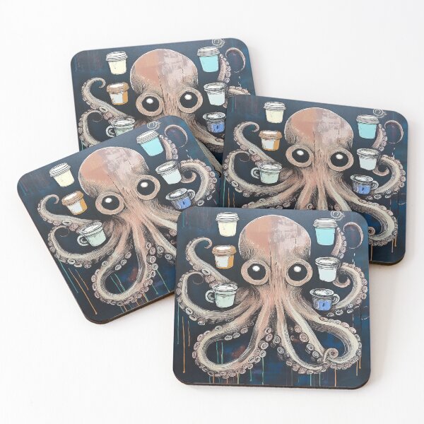 Item preview, Funny octopus drinking multiple cups of coffee designed and sold by Boxing Kangaroo Retail Company.