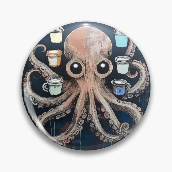 Item preview, Funny octopus drinking multiple cups of coffee designed and sold by Boxing Kangaroo Retail Company.