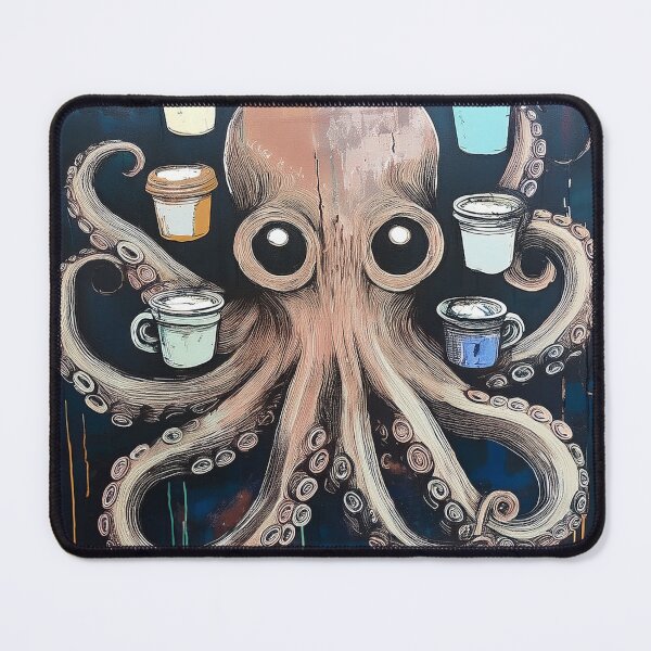 Item preview, Funny octopus drinking multiple cups of coffee designed and sold by Boxing Kangaroo Retail Company.