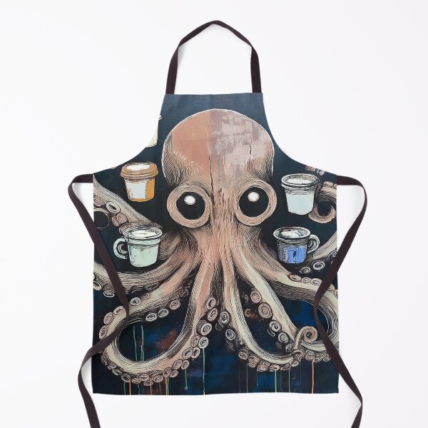 Item preview, Funny octopus drinking multiple cups of coffee designed and sold by Boxing Kangaroo Retail Company.