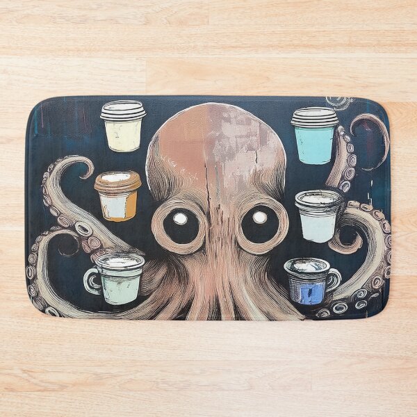 Item preview, Funny octopus drinking multiple cups of coffee designed and sold by Boxing Kangaroo Retail Company.