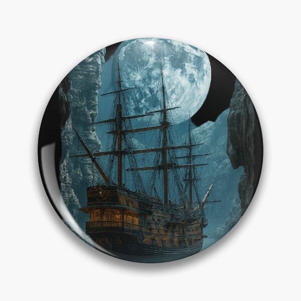 Item preview, Moonlit Pirate Ship – Fantasy Ocean Voyage Artwork designed and sold by NeonCore.