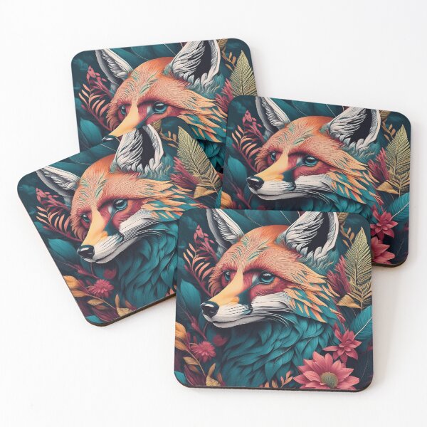 Aperçu de l'œuvre Renard coloré entouré de fleurs créée et vendue par FlosArtPrintShop.