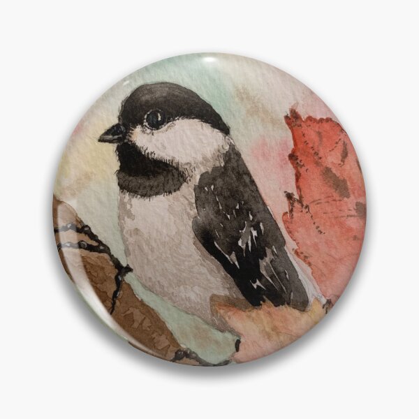 Item preview, Watercolor of a Chickadee in the fall designed and sold by BirdsandMoreArt.