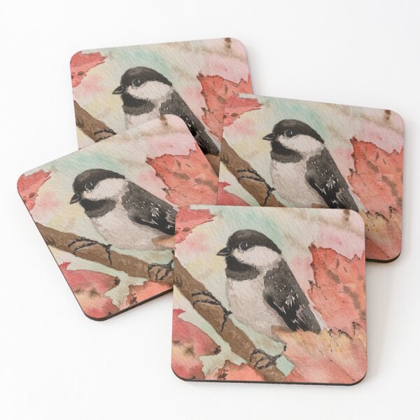 Item preview, Watercolor of a Chickadee in the fall designed and sold by BirdsandMoreArt.