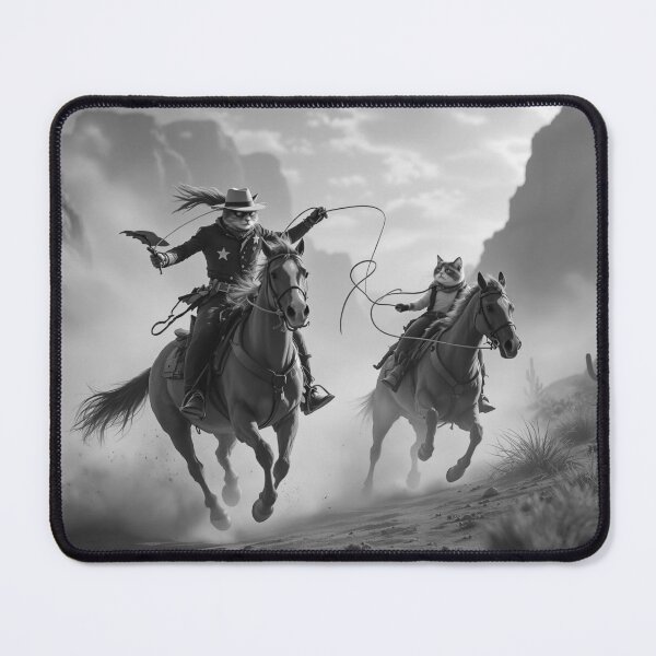 Item preview, Cowboy Cats Riding Horse, Hyper Realistic Western Sunset Scene, Cinematic Wild West Canyon Artwork, Fantasy Cowboy Animal Design designed and sold by KaryaVisionSTR.