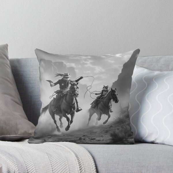 Item preview, Cowboy Cats Riding Horse, Hyper Realistic Western Sunset Scene, Cinematic Wild West Canyon Artwork, Fantasy Cowboy Animal Design designed and sold by KaryaVisionSTR.