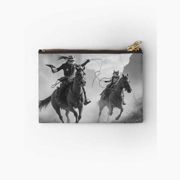 Item preview, Cowboy Cats Riding Horse, Hyper Realistic Western Sunset Scene, Cinematic Wild West Canyon Artwork, Fantasy Cowboy Animal Design designed and sold by KaryaVisionSTR.