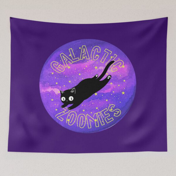 Item preview, Galactic Zoomies – Flying Black Cat in Cosmic Purple Space designed and sold by LUV963.