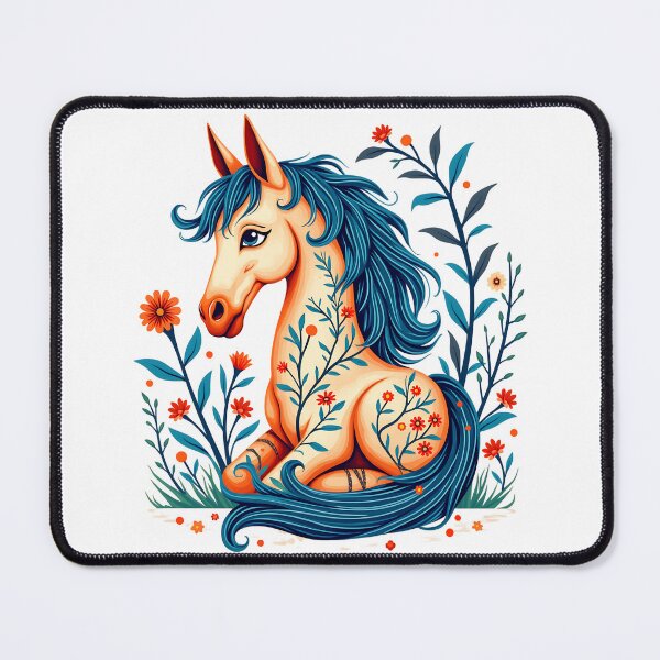 Item preview, Floral Folk Art Horse Illustration designed and sold by BirdsnStuff.