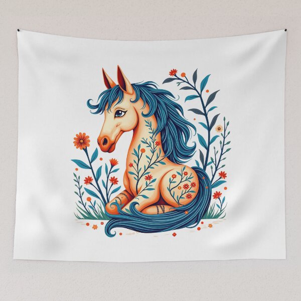 Item preview, Floral Folk Art Horse Illustration designed and sold by BirdsnStuff.