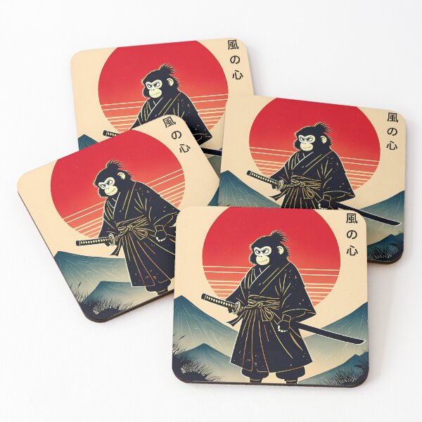 Item preview, Monkey Warrior with Katana – Traditional Japanese Woodblock Print Style designed and sold by Dino-Lune.