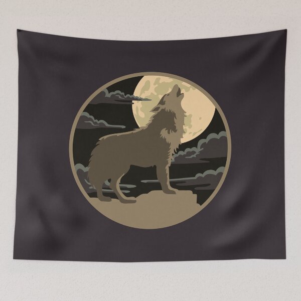 Aperçu de l'œuvre Loup brun rustique gris hurlant lune ciel nocturne créée et vendue par TackyTime.