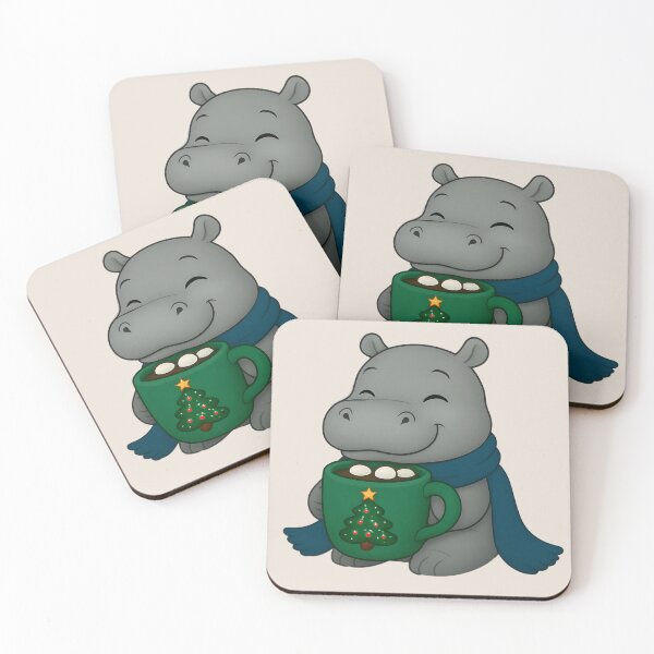Item preview, Cute Hippo with Hot Chocolate Mug – Cozy Christmas Winter Animal Art designed and sold by SkyTastic.