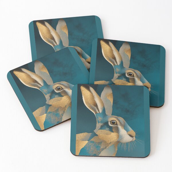 Item preview, Bold Hare Painting – Teal and Gold Wall Art designed and sold by Gino By Design.