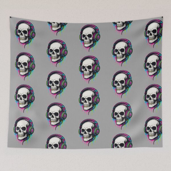Item preview, Graffiti Skull with Headphones – Urban Tattoo Style Art designed and sold by NoRestDesigns.