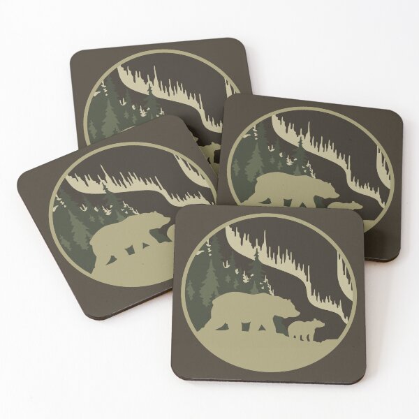 Item preview, Rustic Brown Green Bear Family Northern Lights Forest designed and sold by TackyTime.