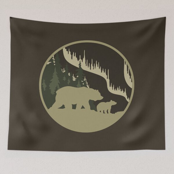 Aperçu de l'œuvre Famille d'ours bruns verts rustiques Forêt des aurores boréales créée et vendue par TackyTime.