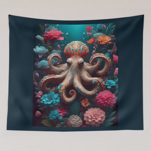 Item preview, Beautiful Octopus Floral Artwork designed and sold by FlosArtPrintShop.