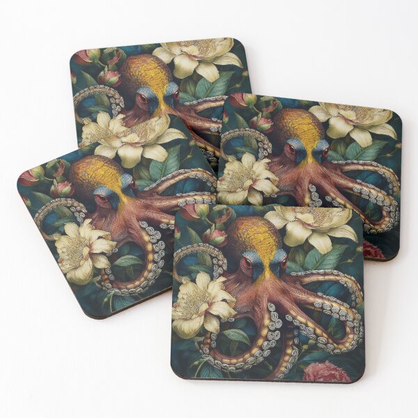 Item preview, Beautiful Octopus Floral Oil Paint Artwork designed and sold by FlosArtPrintShop.