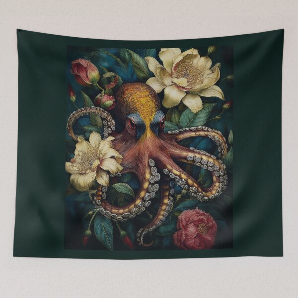 Item preview, Beautiful Octopus Floral Oil Paint Artwork designed and sold by FlosArtPrintShop.