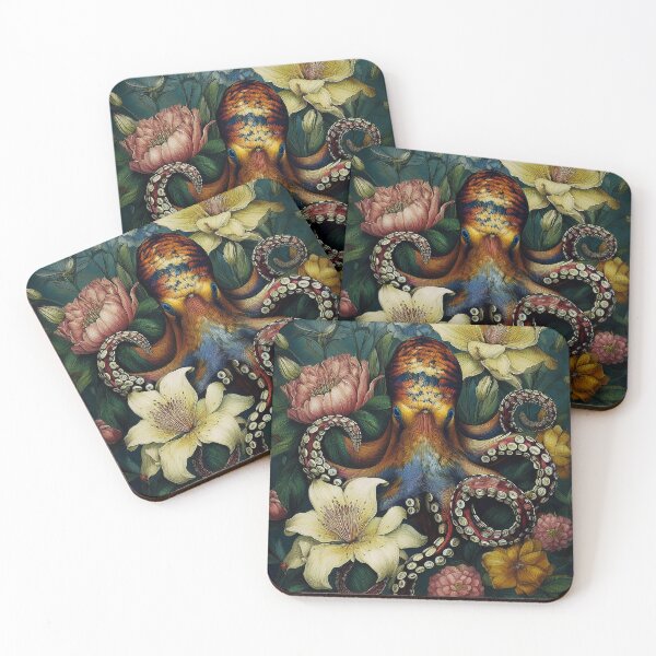 Item preview, Beautiful Octopus Floral Oil Paint Artwork designed and sold by FlosArtPrintShop.