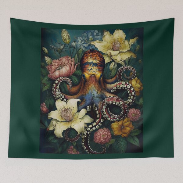 Item preview, Beautiful Octopus Floral Oil Paint Artwork designed and sold by FlosArtPrintShop.